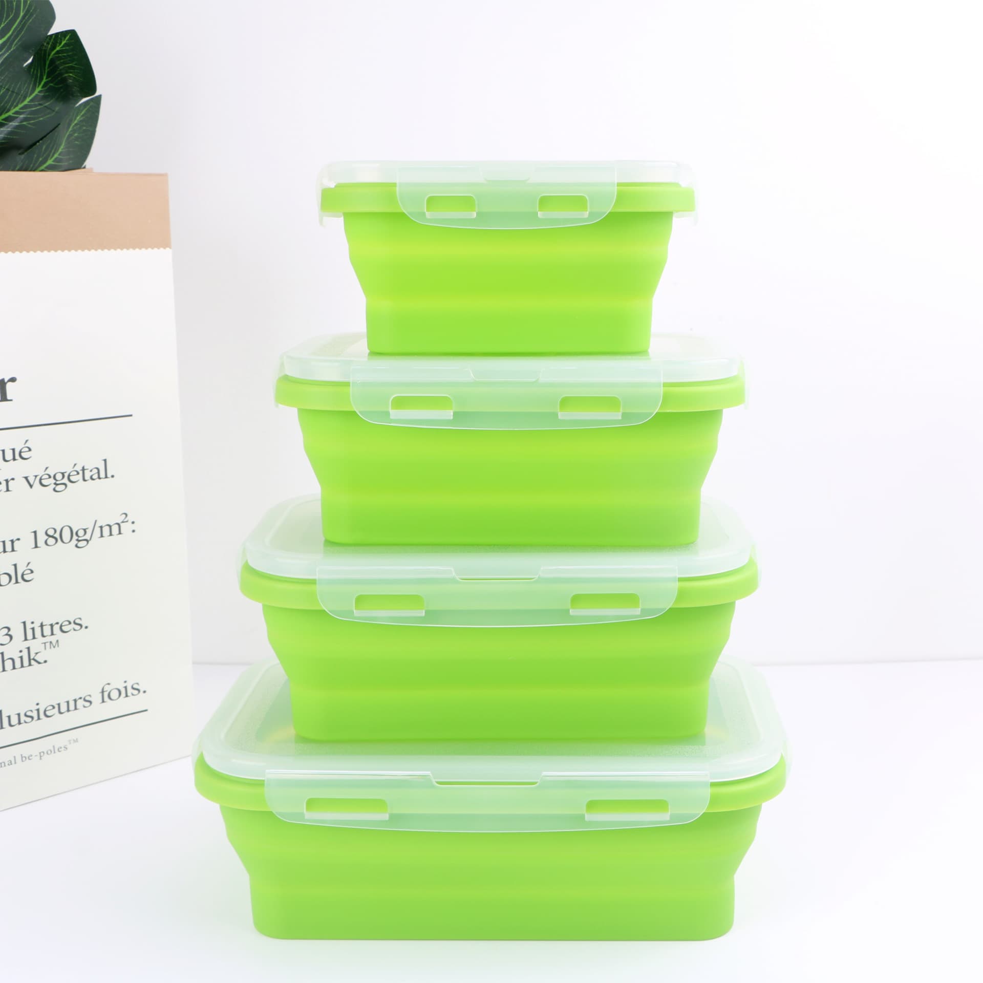 Silicone Foldable Lunch Box Sealed Fresh-Keeping Container Portable Meal Box Microwave Square Bento Box Set Wholesale