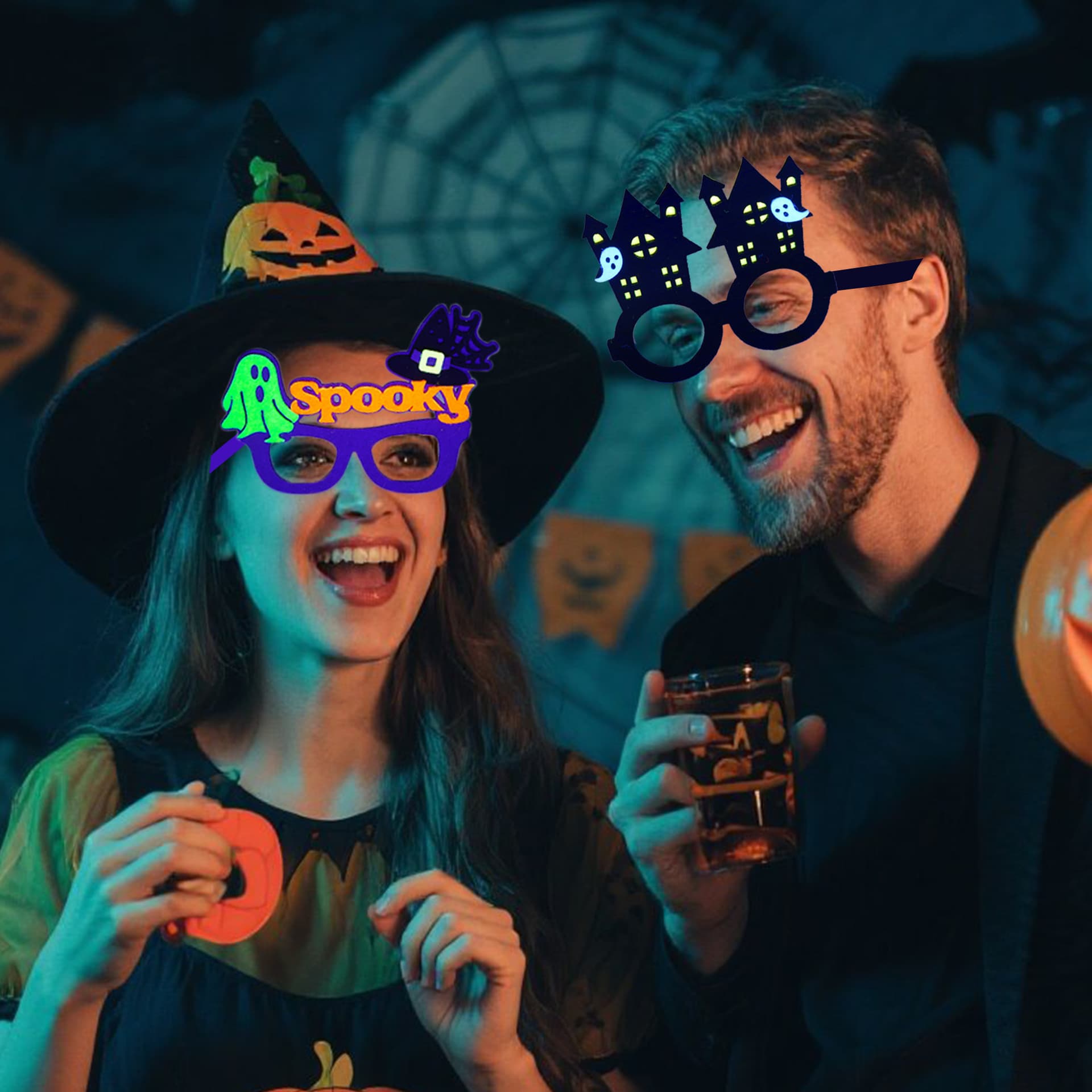 Halloween Fluorescent Glasses Ghost Festival Party Decorations Atmosphere Accessories Ghost Pumpkin Spider Non-Woven Glasses Frame