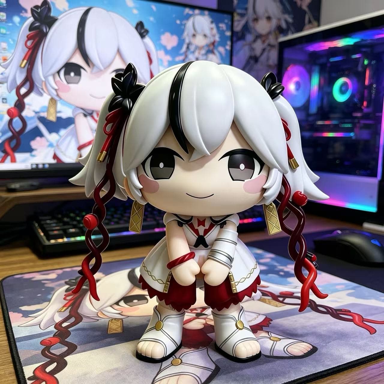 Dashachun Same Style Figure Peripheral Red and White Dress Girl Model Full Spray Paint Coating Desk Decoration Ornament