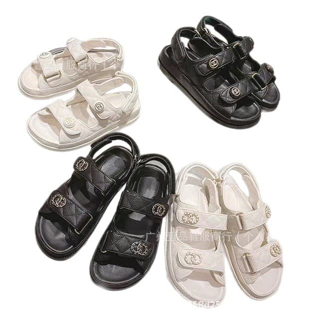 High-Quality Chanel-Style Classic Velcro Thick-Soled Sandals Roman Chain Rhinestone Buckle One-Strap Beach Sandals