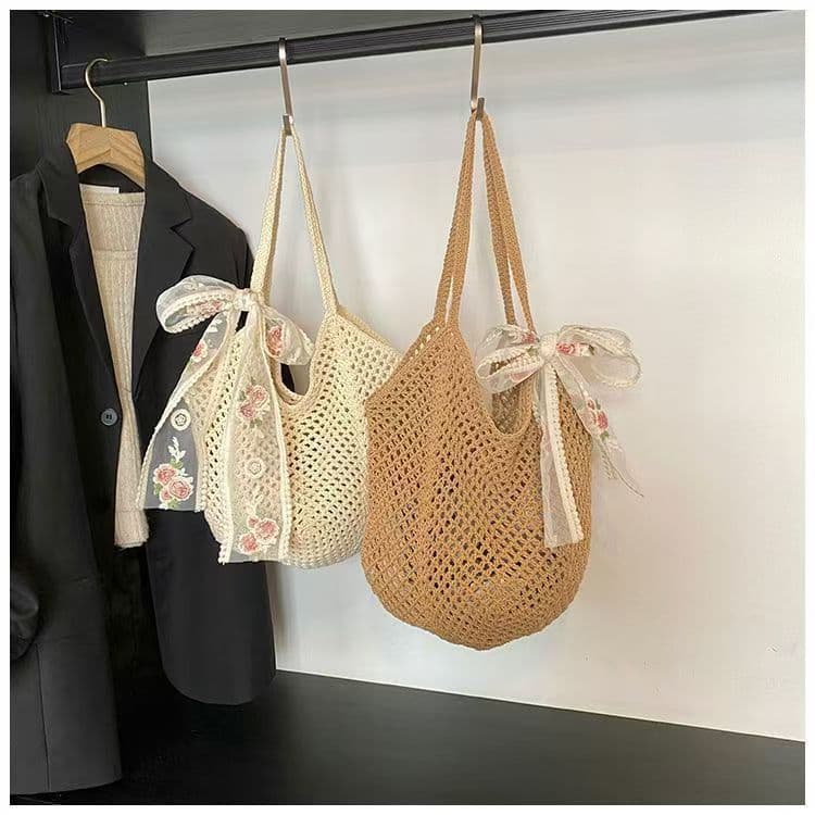 Casual handbag summer large-capacity shoulder bag straw seaside vacation beach bag crossbody hollow woven bag for women