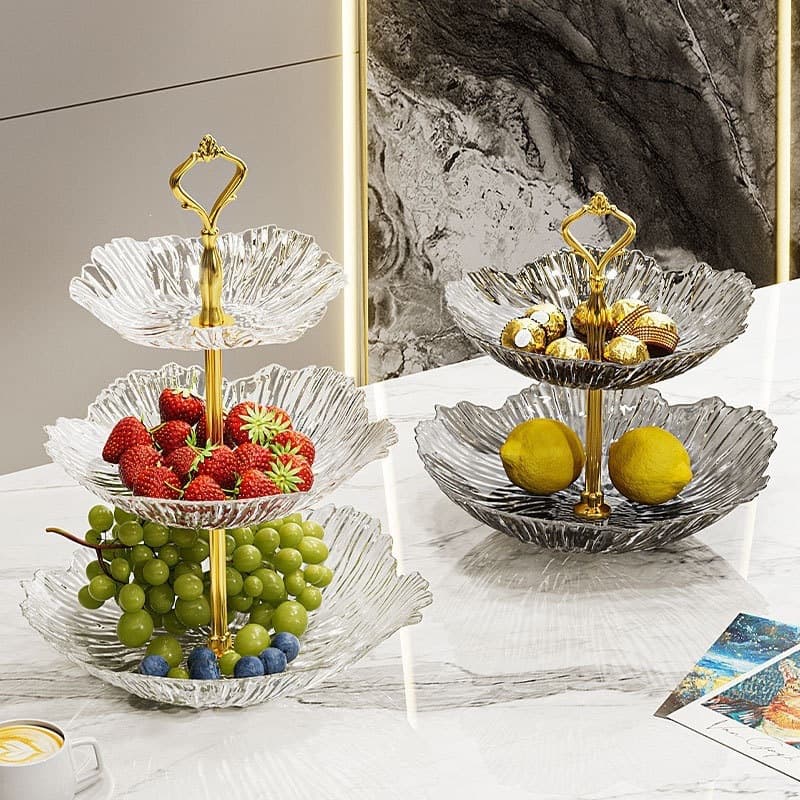 Multi-Layer Petal Fruit Plate Coffee Table Candy Dish Living Room Snack Plate Pastry Fruit Basket Drop-Resistant Fruit Basket Display Tray Wholesale