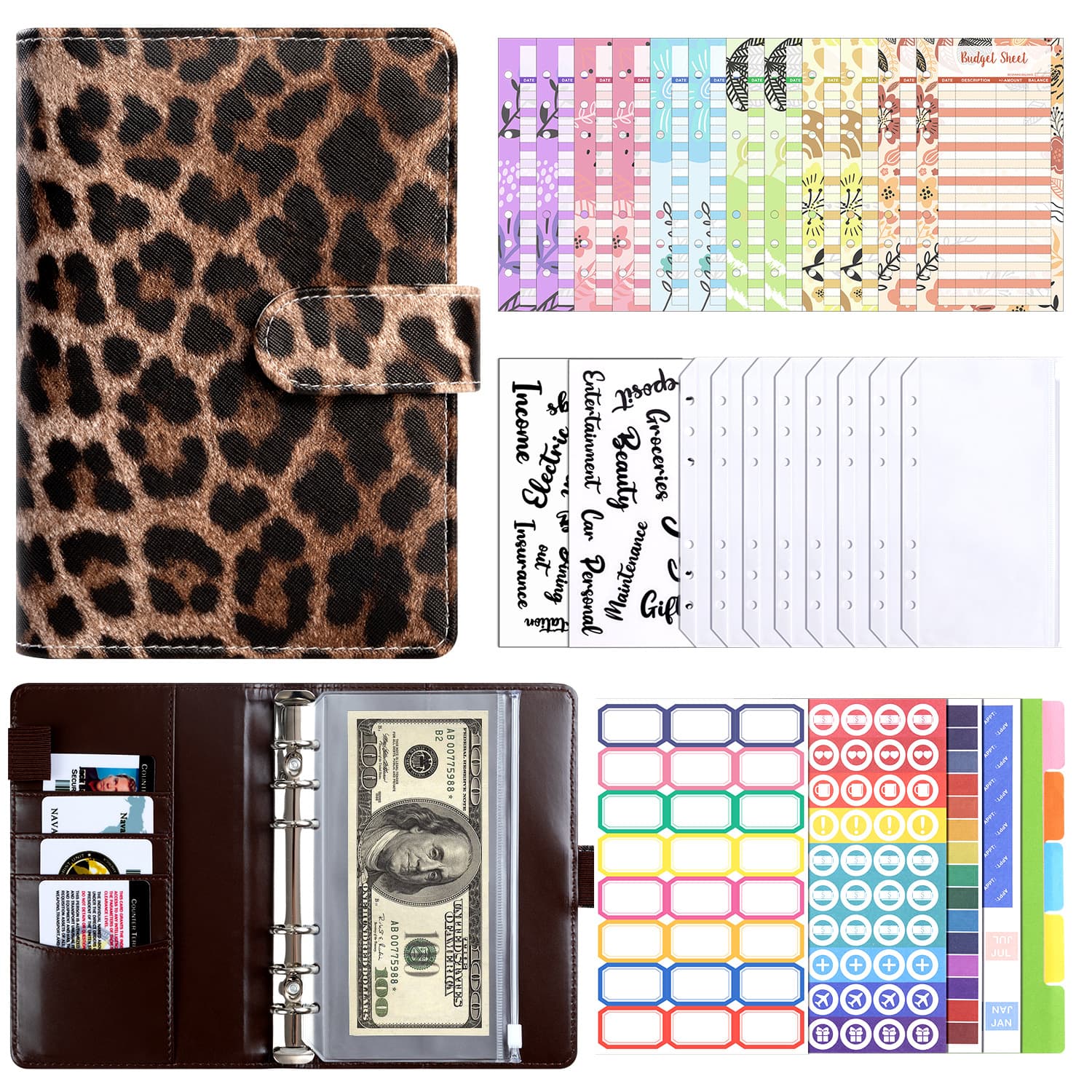 Amazon specializes in A6 loose-leaf leopard print macarons budget ledger set sticker zipper bag financial storage