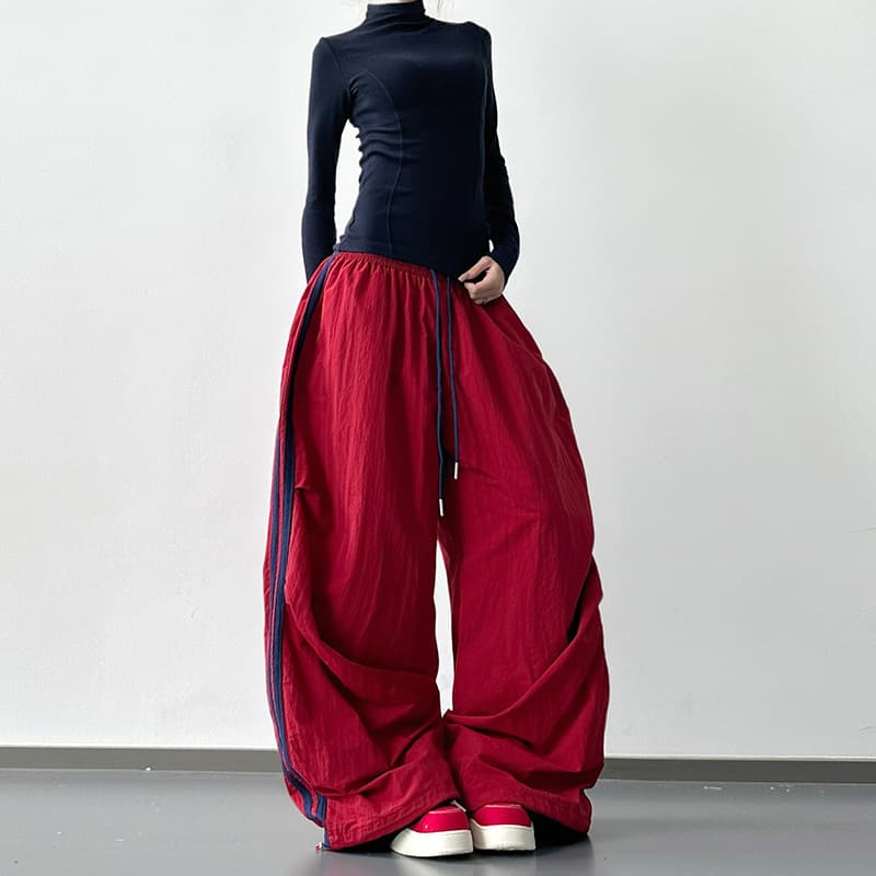 Women's popular 2025 autumn and winter new wide-leg pants for women red tall casual sports pants good-looking ski pants