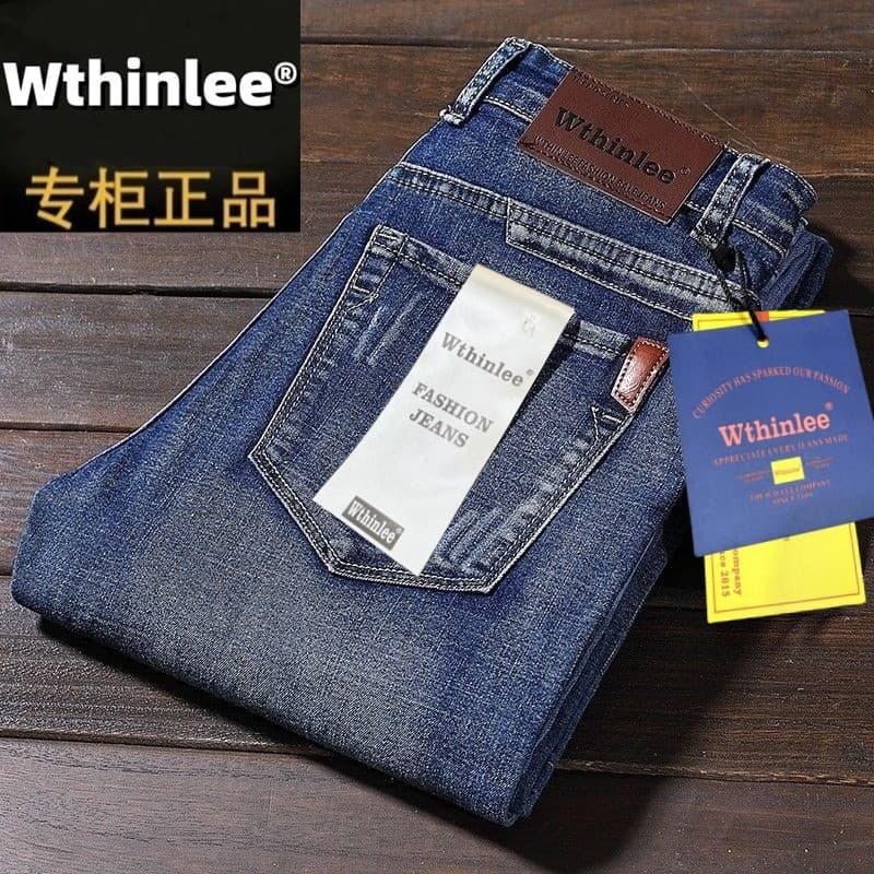 Men's Fleece Lined Straight Leg Jeans Casual Comfortable Stretchy Trousers Autumn Winter Loose Fit Business Style Denim Jeans