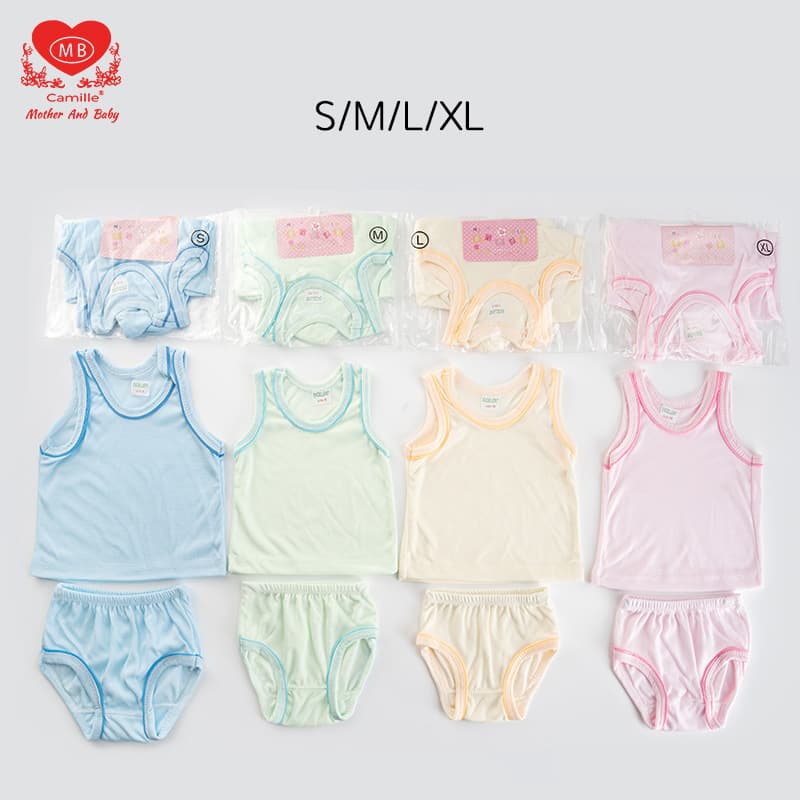 Newborn baby two-piece set: cotton pants, sleeveless vest, card-wrapped, color-trimmed, solid color.
