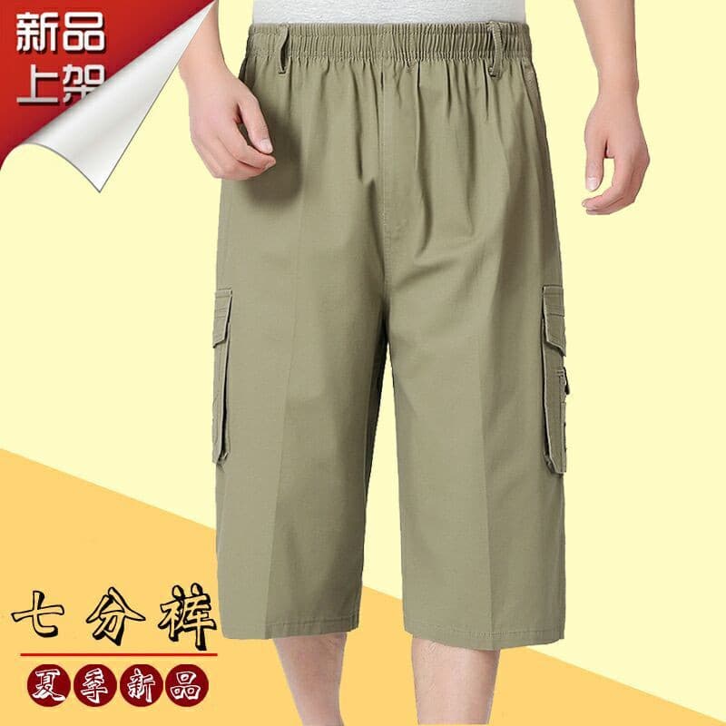 Summer Shorts for Men Multi-Pocket Cargo Shorts Middle-Aged Men's Knee-Length Casual Pants Work Pants Men's Riding Breeches