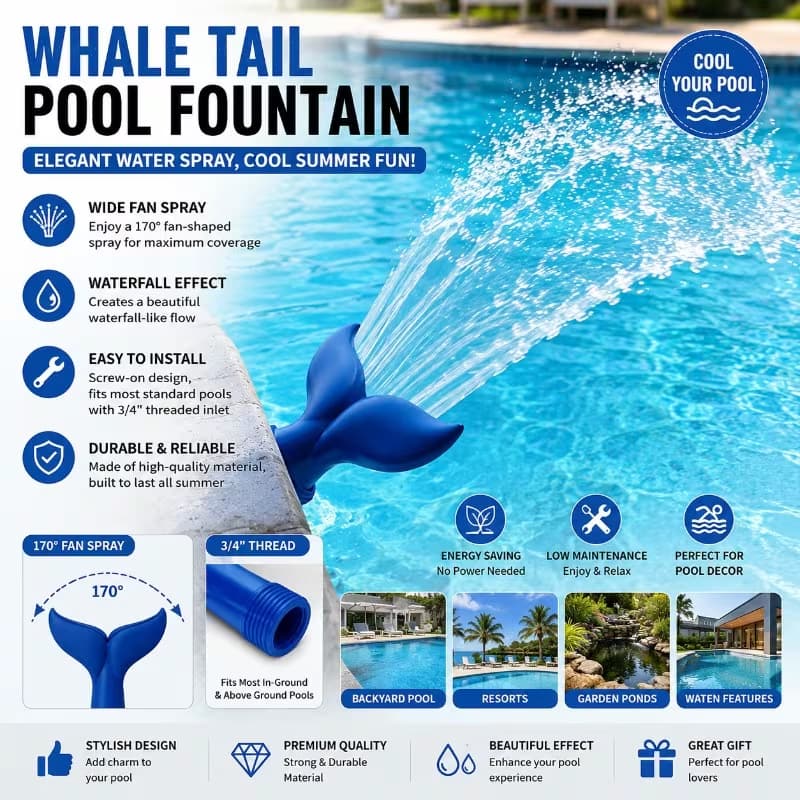 Cross-border Mermaid Pool Showerhead 3/4 Inch Universal Pool Aerator Fountain Fish Tail Nozzle