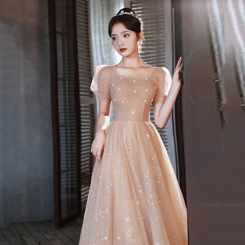 French Evening Dress Women 2026 Summer Banquet Elegant Hostess Long Dress Champagne Bridesmaid Dress Art Exam Evening Gown