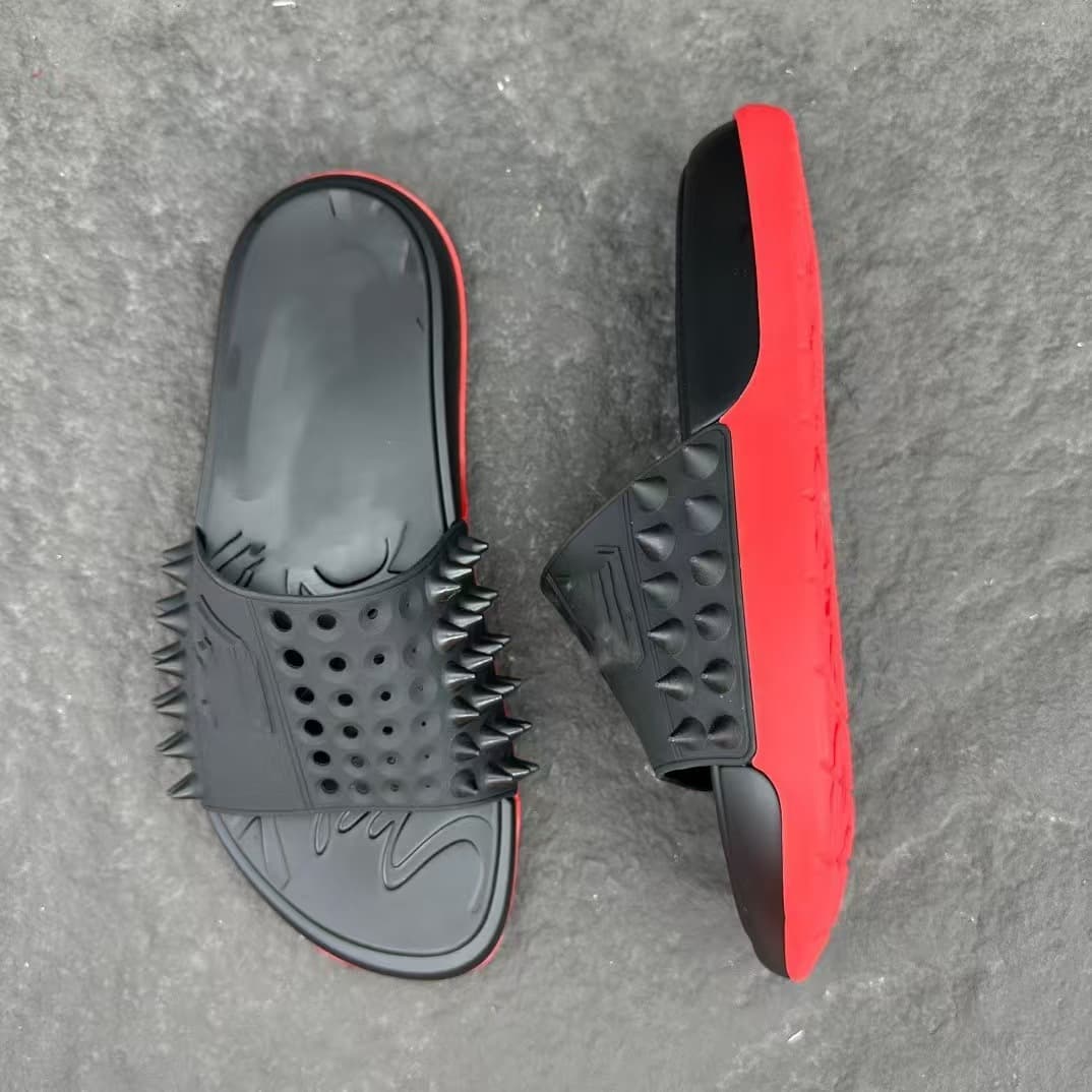 Summer CL Flip Flops for Men, Red Sole Shoes with Studs, Thick Platform Heightening, Breathable Outdoor Anti-Slip Beach Sandals