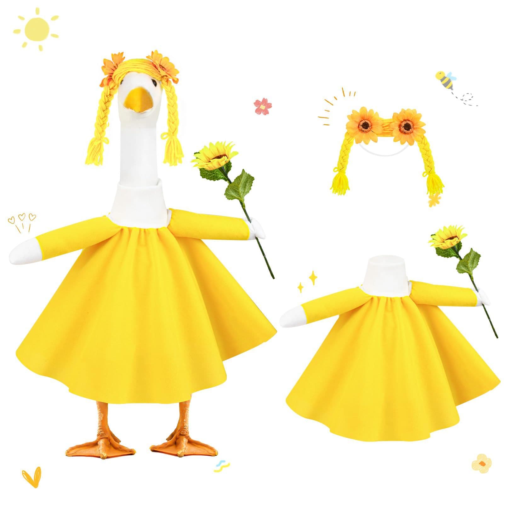 Amazon Porch Goose Outfit with Yellow Polka Dots, Cute Lolita Dress with White Daisy Hat