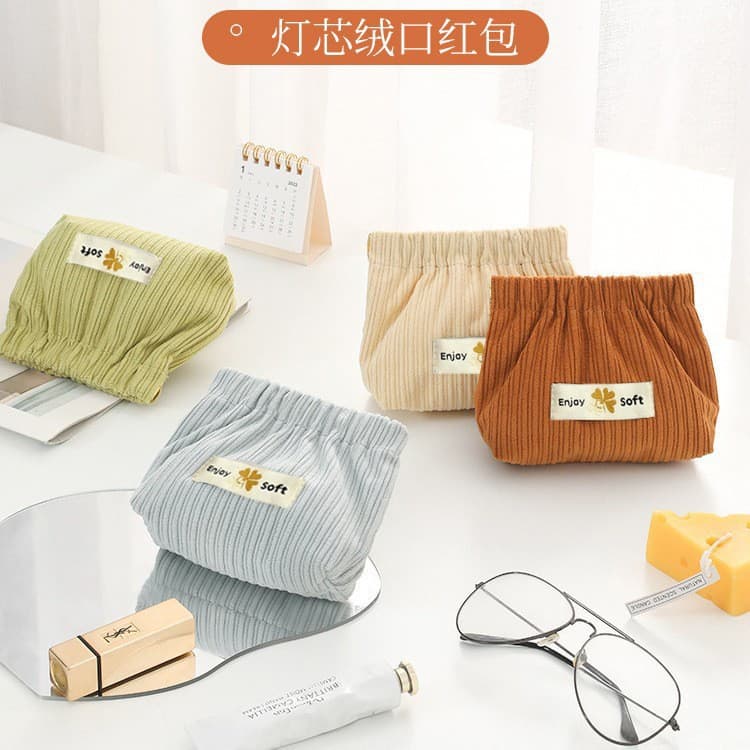Corduroy Lipstick Cosmetics Bag, Shrapnel Storage Coin Purse, Portable Key Lipstick Coin Carry-On Cosmetic Bag