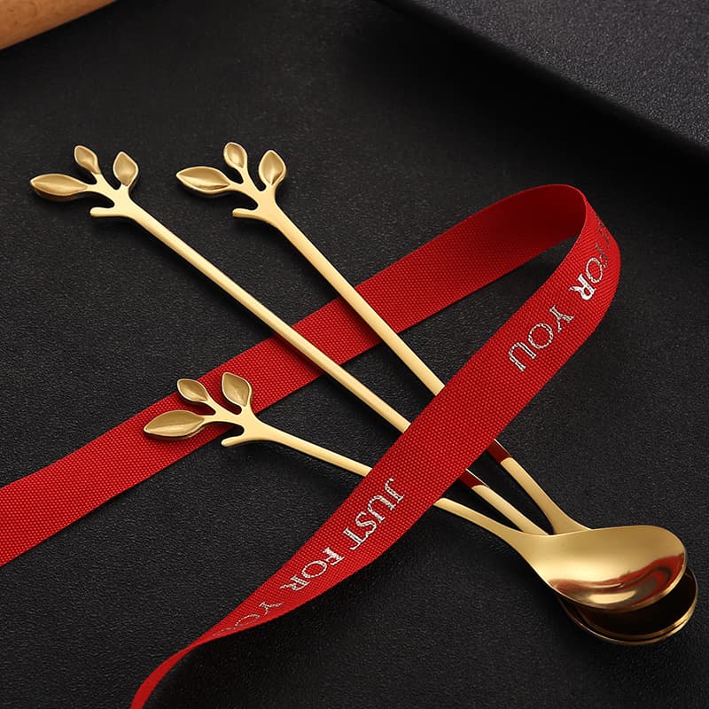 Stainless Steel Leaf Spoon Creative Fruit Fork European-style Gold Leaf Spoon Souvenir Dessert Spoon Honey Viral Coffee Spoon