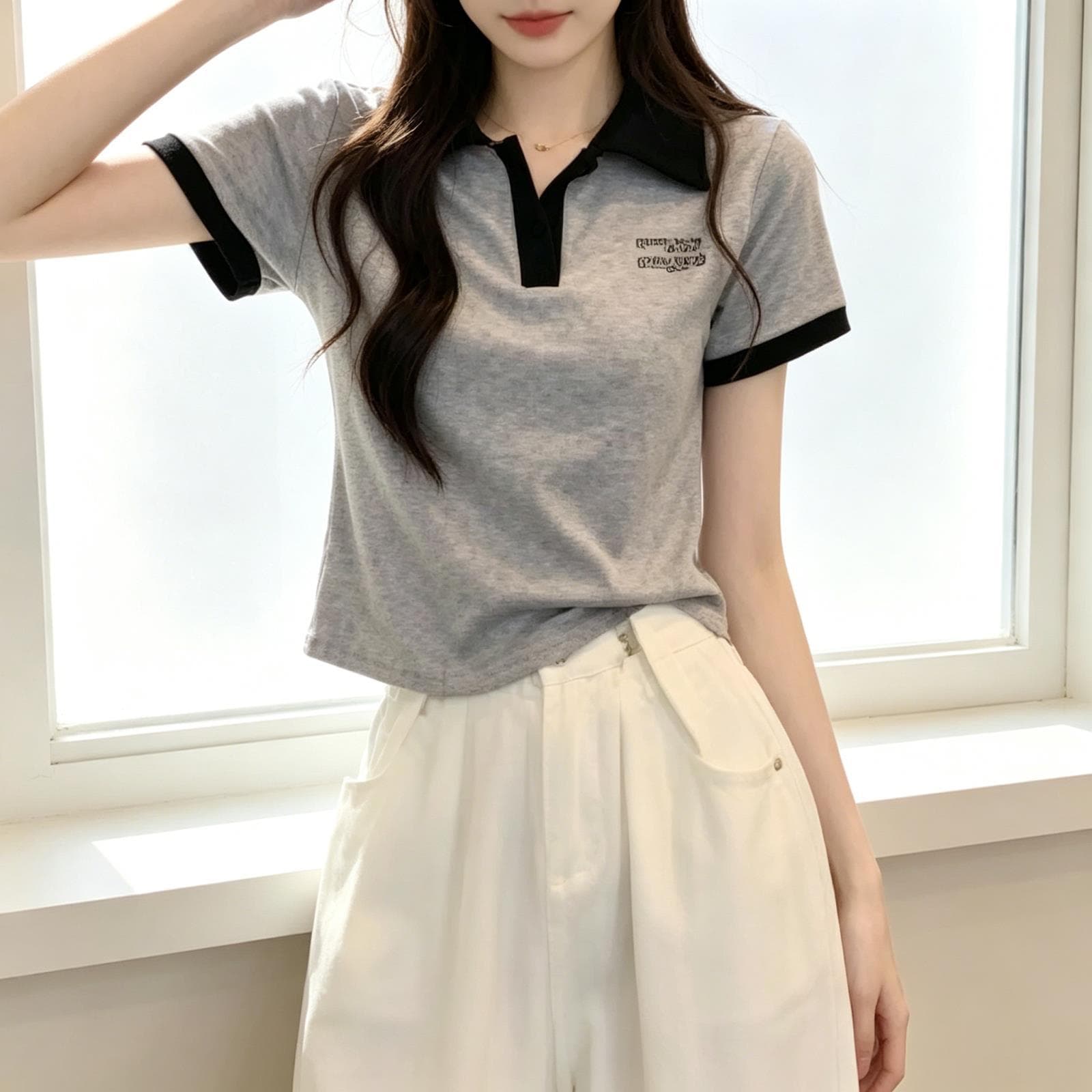 Pink petite retro right shoulder polo collar short-sleeved T-shirt for women with summer design, unique sweet and spicy short top