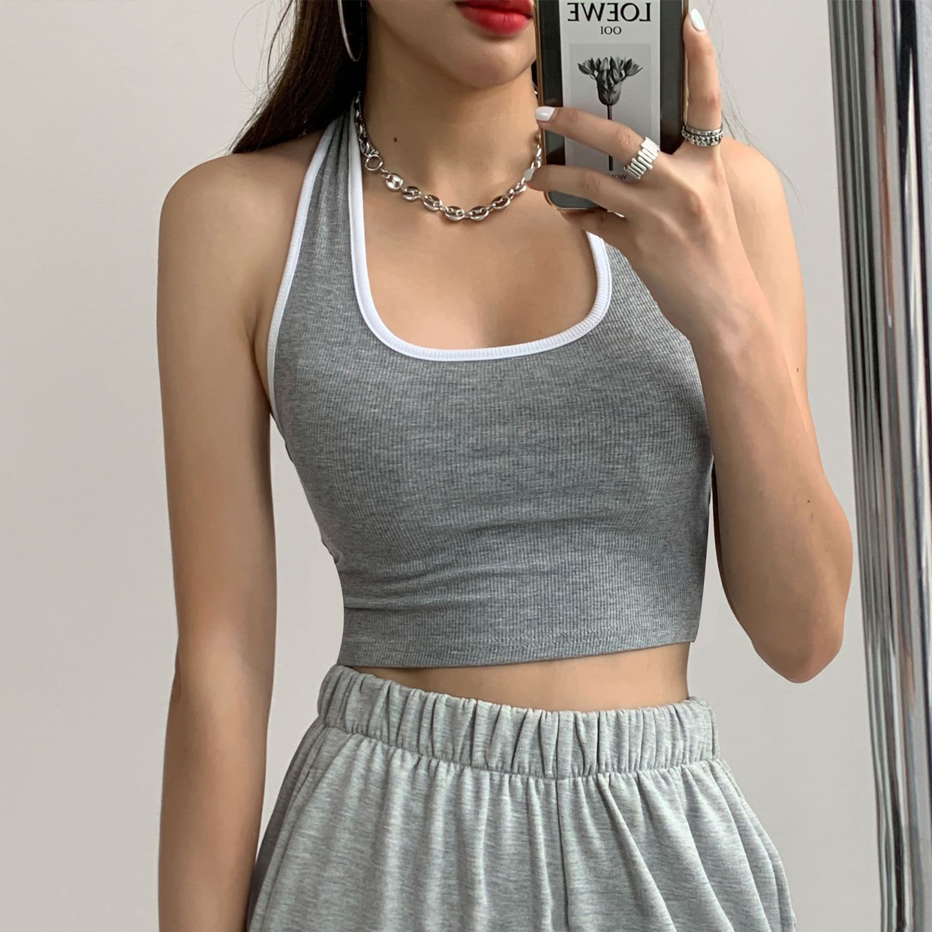 Sexy Camisole Tank Top for Women Summer Short Style Outer Wear Backless Halter High Waist Sporty Trendy Top