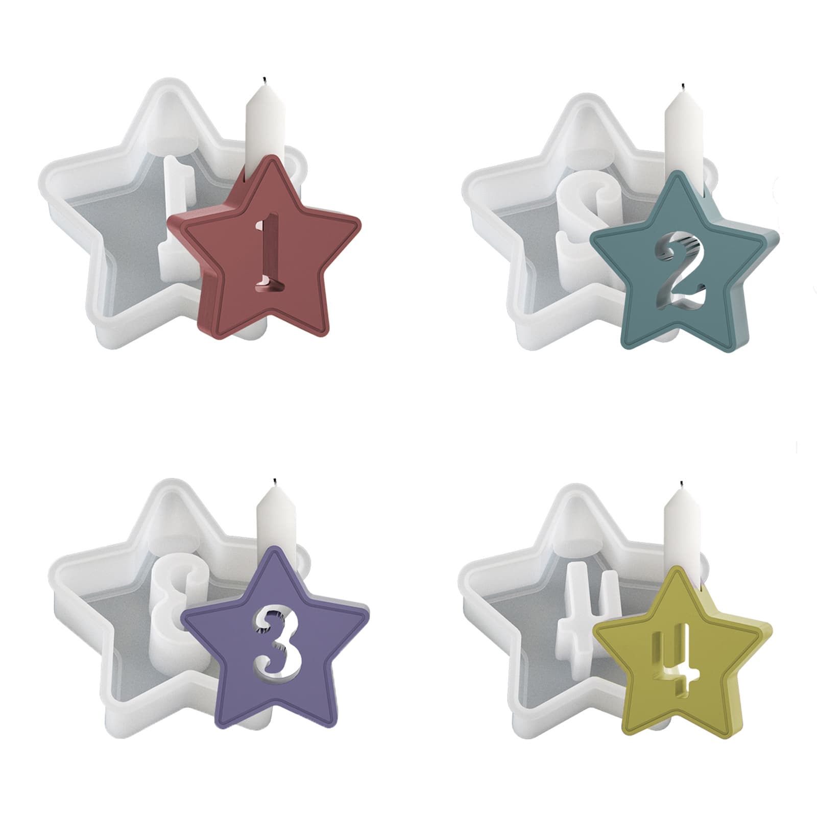Star Number Candle Holder Resin Silicone Mold, DIY Epoxy Five-Pointed Star 1234 Candle Base Plaster Ornament