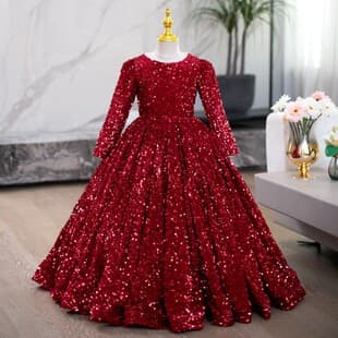 Girls Long Dress Sequin Flower Girl Princess Dress Children Birthday Little Host Tutu Dress Piano Performance Costume