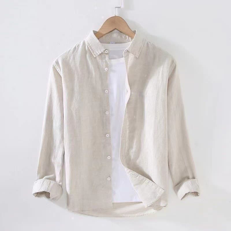 Spring and summer new men's trendy simple linen long-sleeved shirts casual shirts Japanese fashion brand men's cotton and linen tops