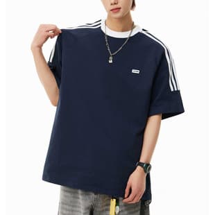 Heavyweight Stripe Raglan Sleeve Sports T-Shirt for Men, Summer Contrast Color Stitching Crew Neck Short Sleeve Streetwear Casual Couple Top