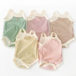 Ins Baby Plaid Camisole Bodysuit Cotton Baby Summer Wear Sleeveless Romper Bodysuit Thin Triangle Romper Boy