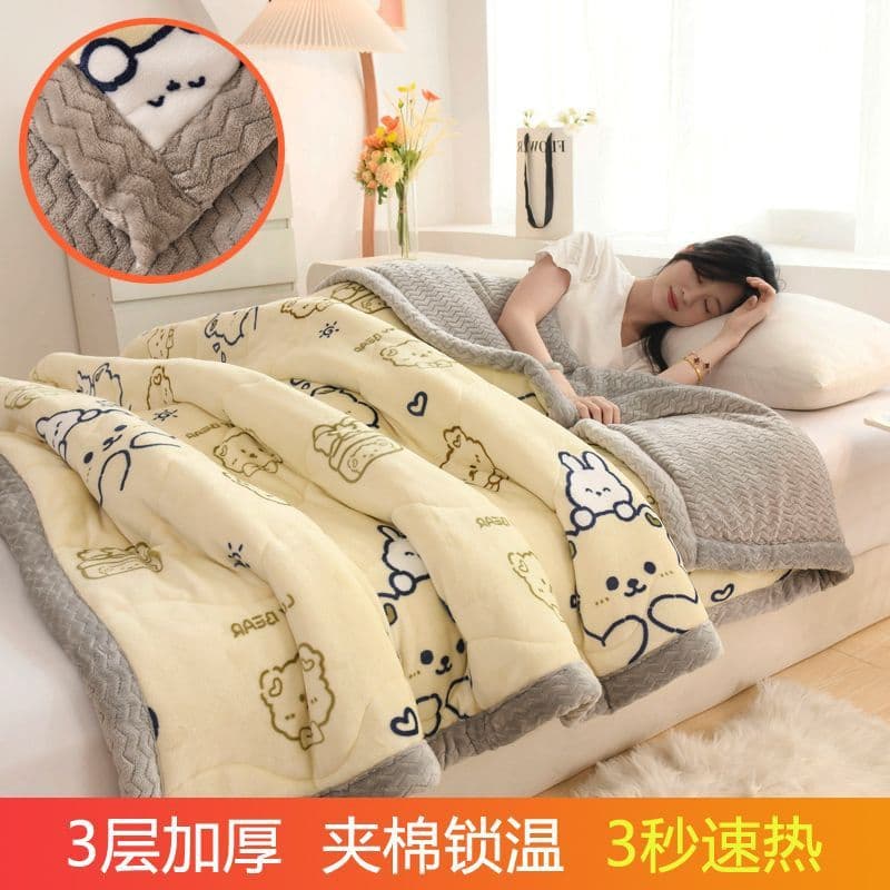 Blanket fleece-lined thickened milk fleece coral fleece flannel cover nap throw sofa air conditioning blanket dual-purpose cover/spread