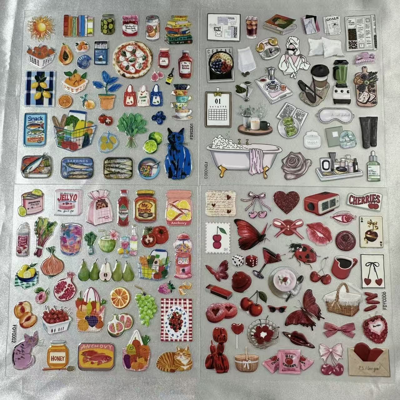 New Cartoon Embossed Aesthetic Stickers Decoration Handbook DIY Phone Case Skateboard Cup Cross-Border PET Cute Stickers