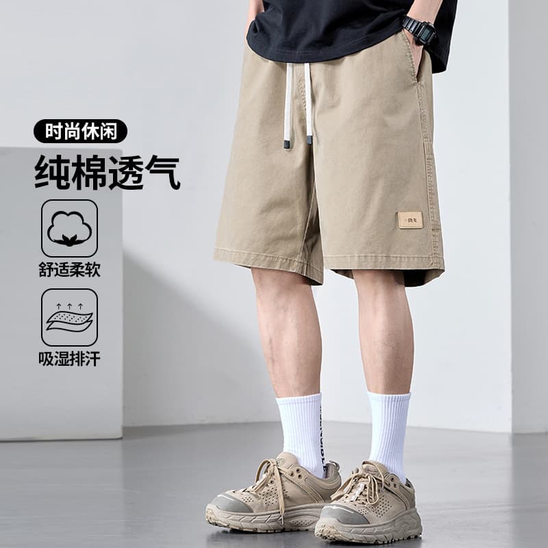 Cotton Cargo Shorts Men Summer Thin Loose Outer Wear Riding Pants Ice Silk Breathable Khaki Five-Point Pants