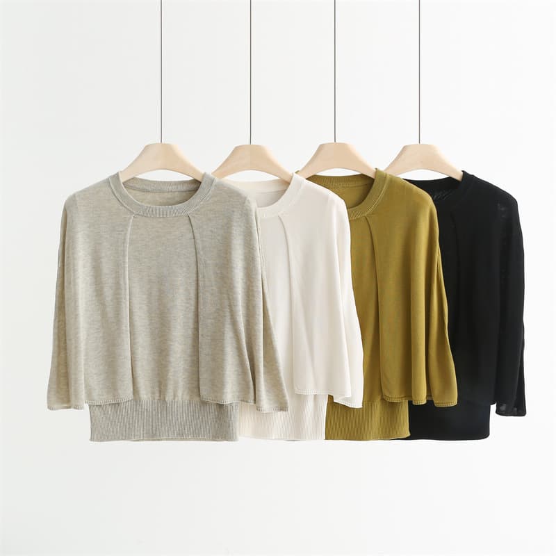 Spring and Summer Sun Protection Arm Cover Knit Top with Fake Two-Layer Shawl, Women's Tencel Lyocell Fashion Design Top 876
