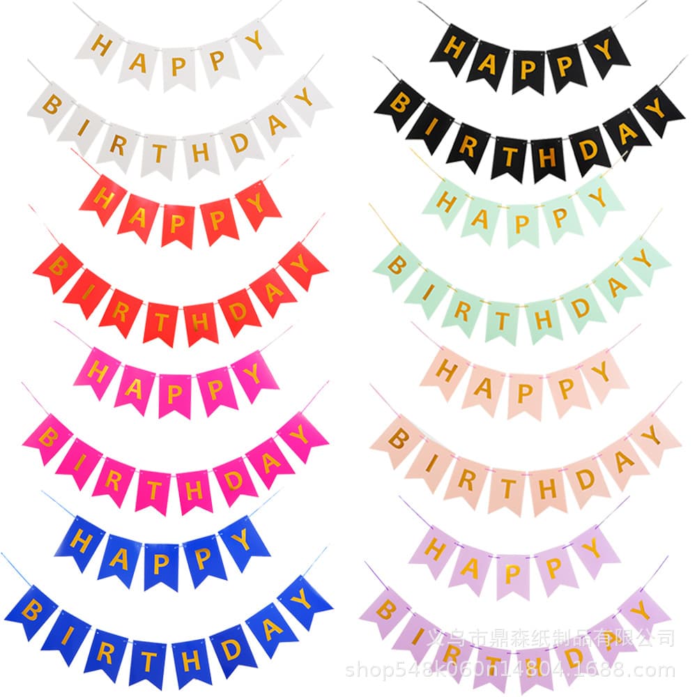 English Foil-Stamped Happy Birthday Swallowtail Banner, Festival Party Alphabet Bunting, Streamer Party Decor