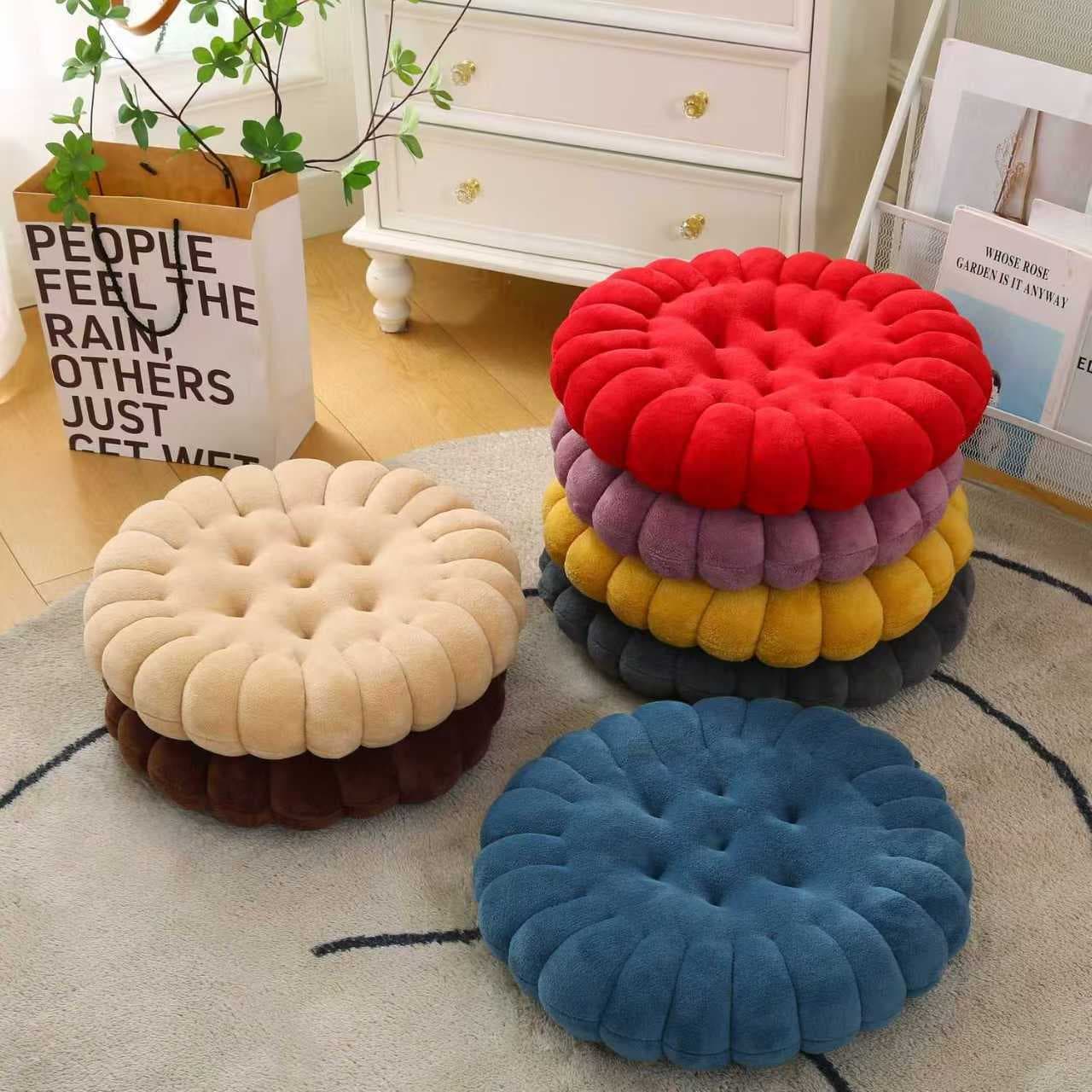 Solid Color Denim Velvet Biscuit Cushion Autumn Winter Floor Cushion Classroom Chair Pad Office Seat Cushion Balcony Window Sill Cushion