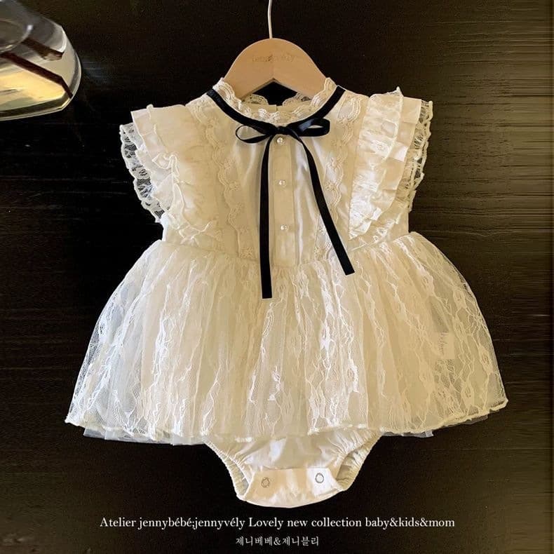 Korean Style Children's Clothing Girls Bodysuit Summer New Baby Girl Fashionable Lace Romper Dress 100 Days Princess Dress