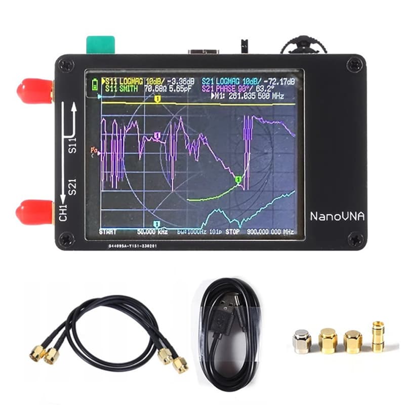 NanoVNA-H upgraded antenna vector network analyzer for MF, HF, VHF, and UHF frequencies.