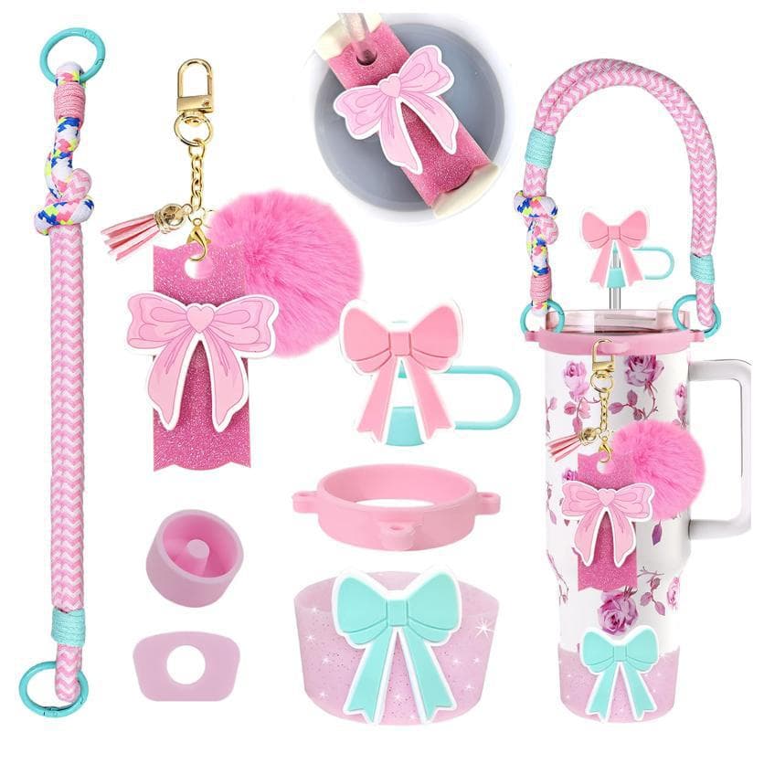 Girls' Heart Bow Accessory Set: For Stanley 20/30/40 oz Cups, Includes Straw Topper
