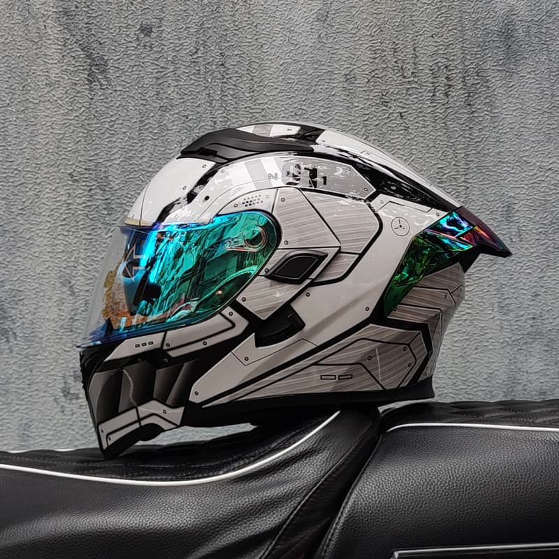 E5Gorz Motorcycle Open-Face Helmet for Men and Women, Motorcycle Full-Face Helmet, Four-Season Personalized Large Tail Fin, Bluetooth Slot, 3C Recognition