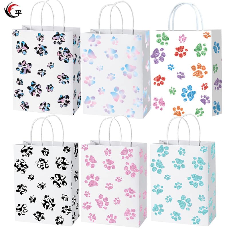New Amazon Animal Paw Print Gift Paper Bag Shopping Clothing Gift Bag Cartoon Gift White Card Bag
