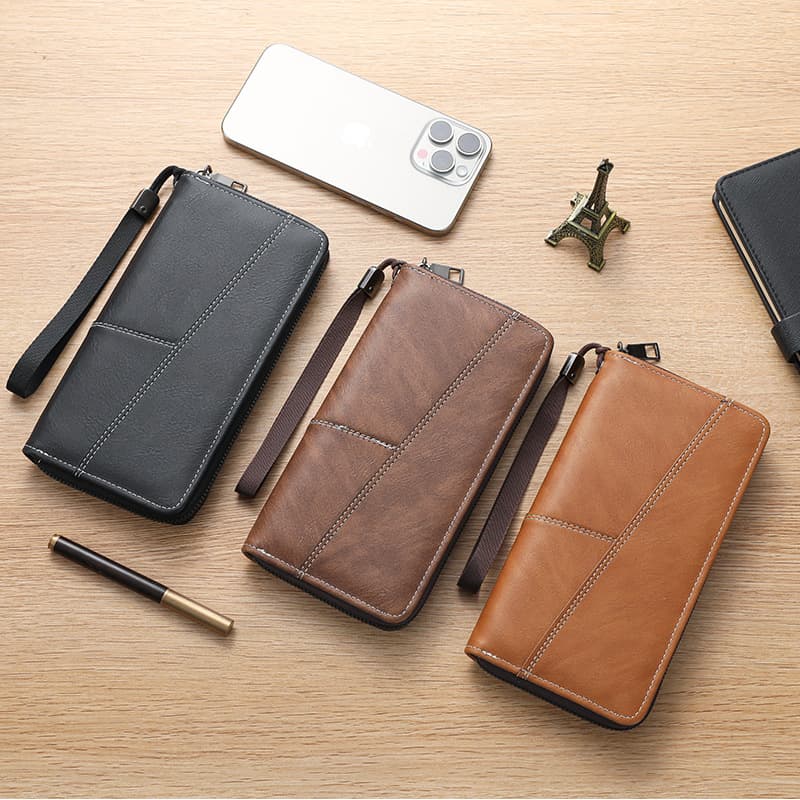 Daily Business Men's Wallet Long Multi-Card Slot Large Capacity Zipper Leather Wallet Portable Card Holder