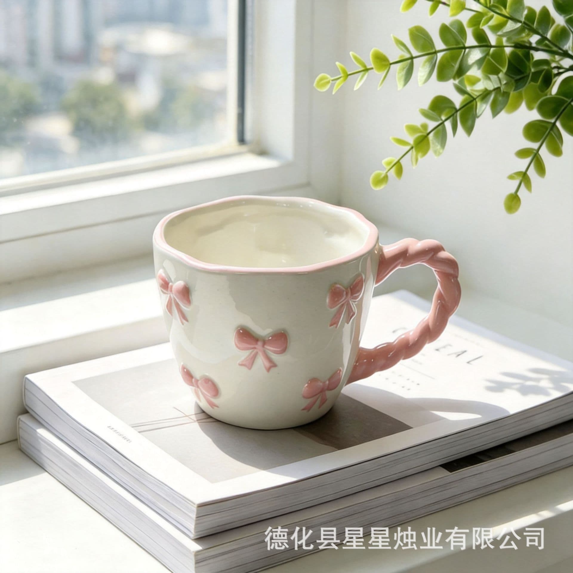 Factory Direct Painted Bow Mug, High-Aesthetic Water Cup for Office, Coffee Cup, Milk Cup, Breakfast Cup