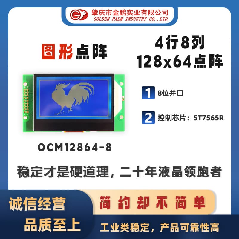 Jinpeng 128x64 Graphic Dot Matrix LCD Display Model: OCM12864-8