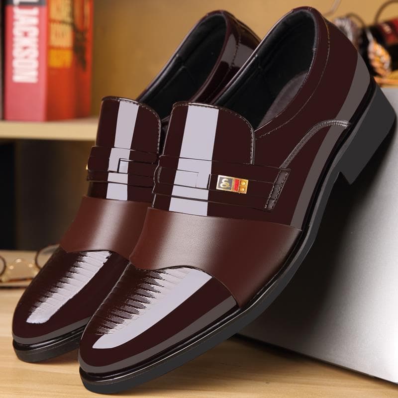 New Men's Cross-border Shiny Formal Leather Shoes Business Casual Work Shoes Fashion Versatile Soft Leather Soft Sole