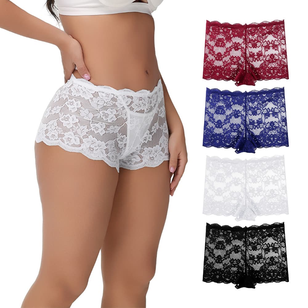 Women's Lace Boxers European and American Trendy Panty Set High Waist Sexy Four-Corner Anti-Exposure Panties