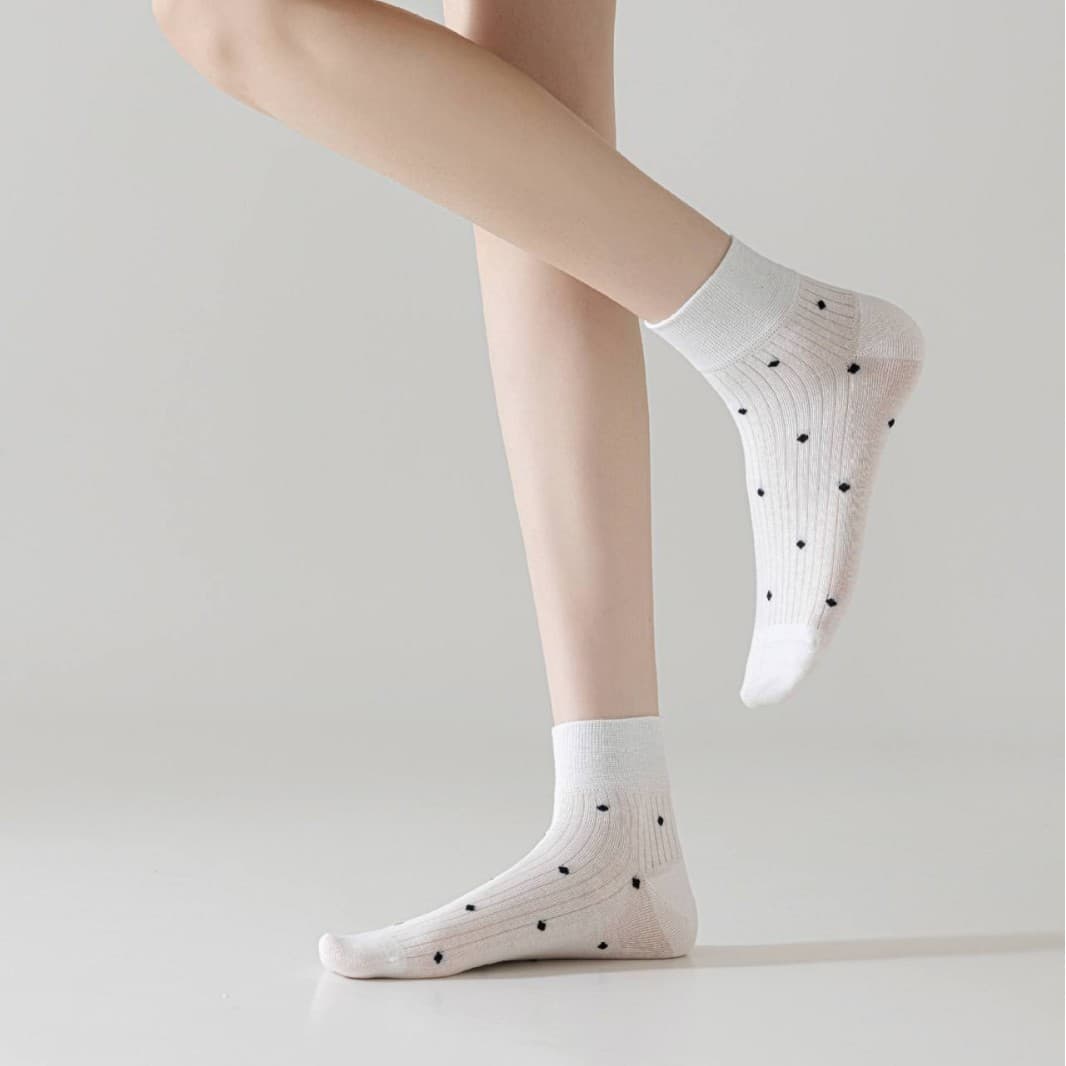 Cross-border FM Fine Dot Women's Mid-Calf Socks Cotton Gauze Polka Dot Seamless Cotton Socks Sweat-Absorbent Breathable Long Socks Spring Summer Ins Trendy Socks