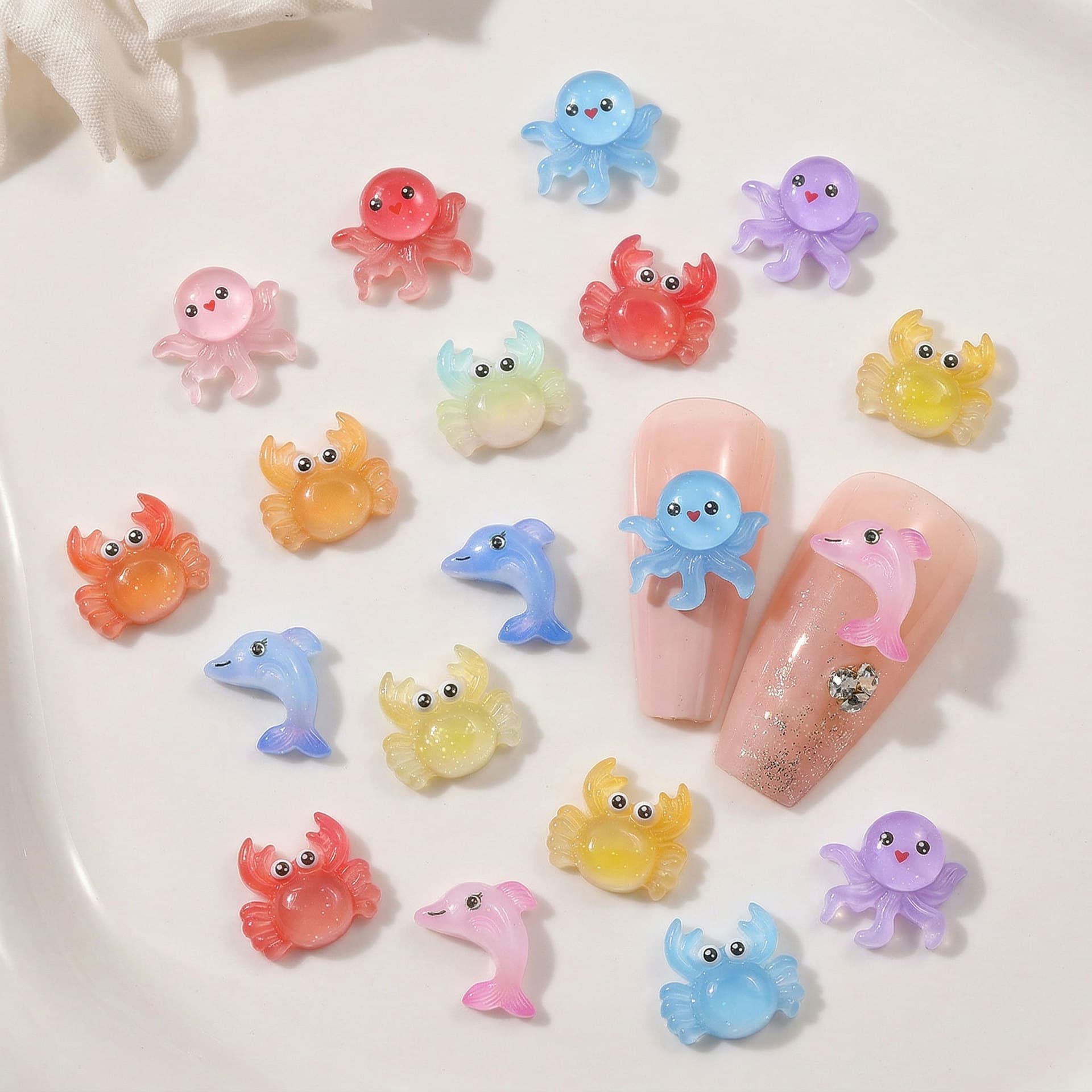 New nail art accessories dolphin crab octopus shell cute marine life resin nail art diy accessories customization