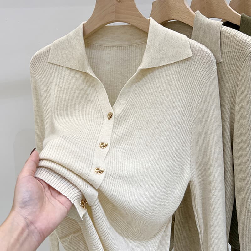 Turn-down Collar Long-sleeve Knit Base Top 2026 Spring/Autumn New Fashionable Top Wholesale Korean Style Long-sleeve Women's Sweater Trendy