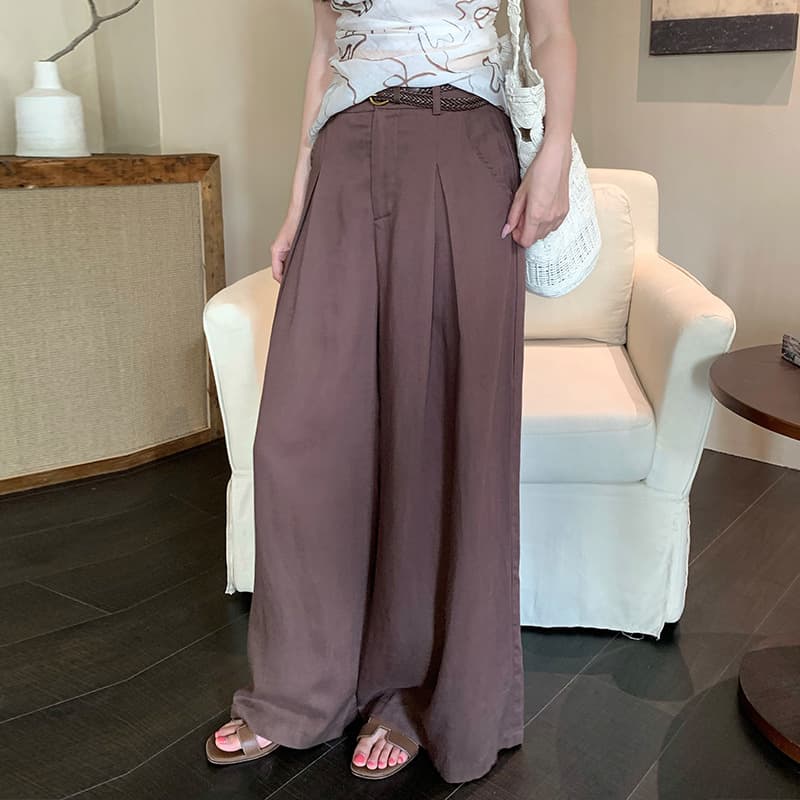 Xiuxixi 2026 Summer High-Waist Tencel Linen Casual Straight Wide-Leg Pants with Belt 85465