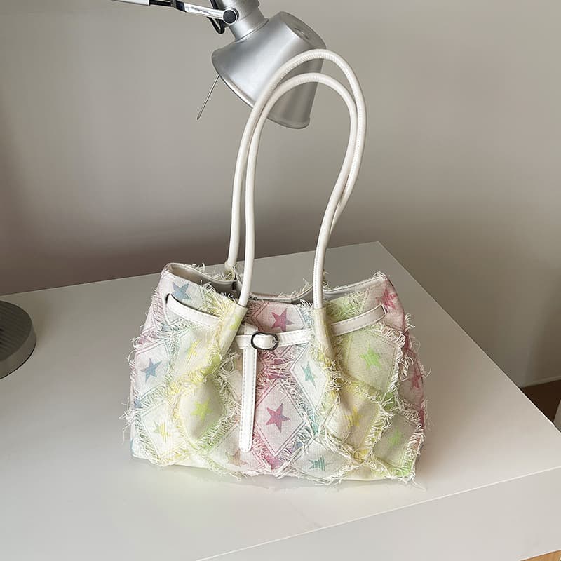 2026 New Casual Fashion Large Capacity Canvas Bag Plaid Underarm Bag Denim Bag Versatile Shoulder Crossbody Bag for Women