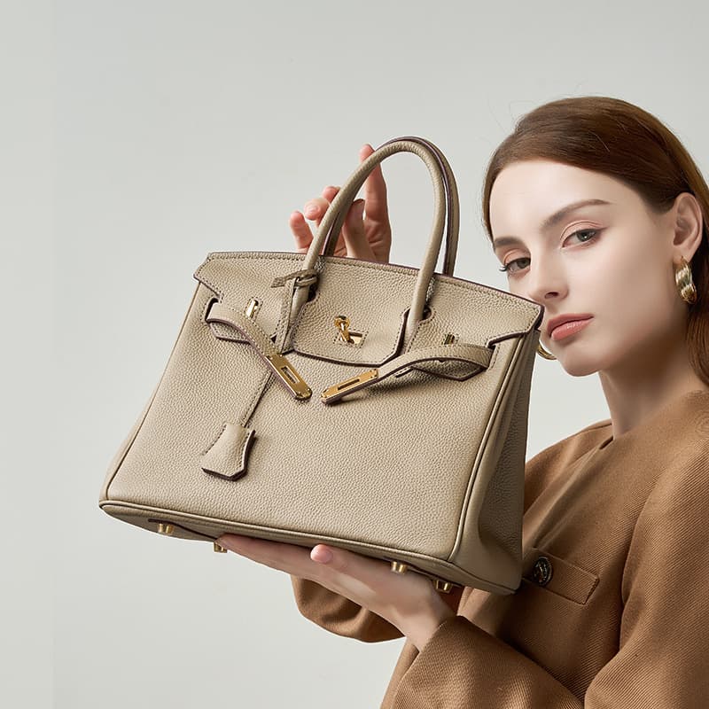 Waxed Thread Togo Top-Grain Leather Handmade Birkin Bag High-Version Genuine Leather Women's Bag Lock Closure Elegant Casual Handbag