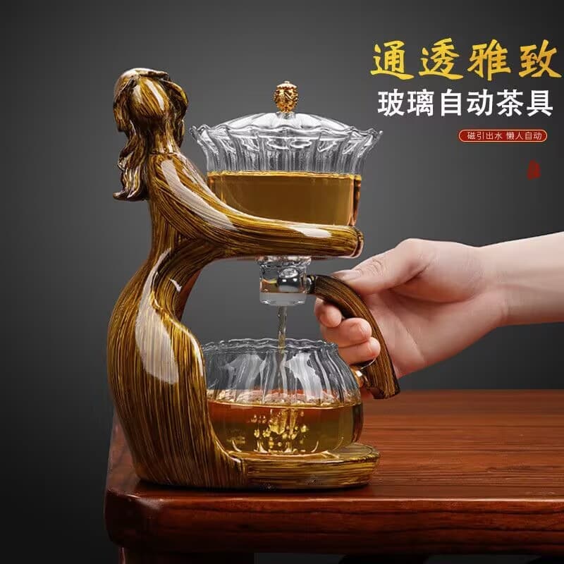 Lady Automatic Tea Set, Heat-Resistant Lazy Teapot with Magnetic Infuser, Thermal Glass Brewer for Home