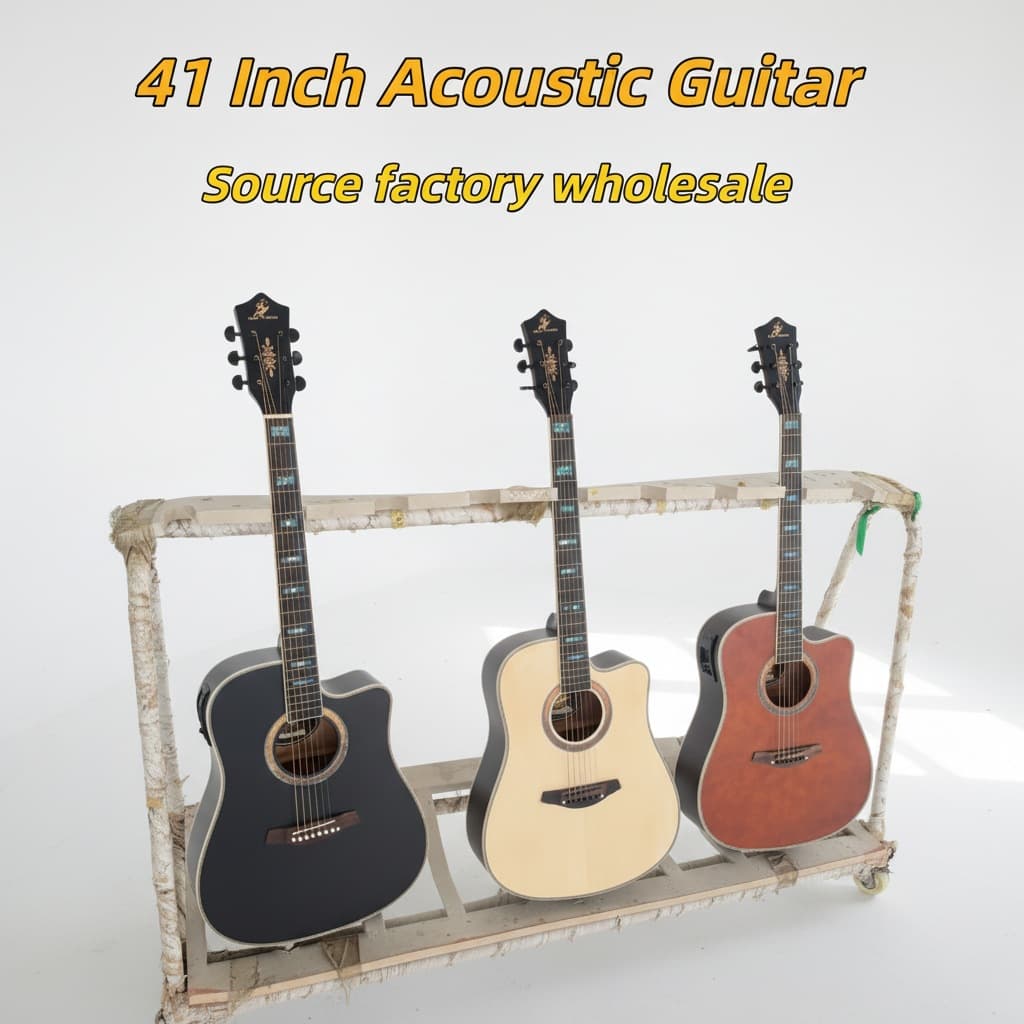40-inch and 41-inch Folk Acoustic Guitar with Binding and Inlay, Cutaway, Single Board, Wholesale and Drop Shipping
