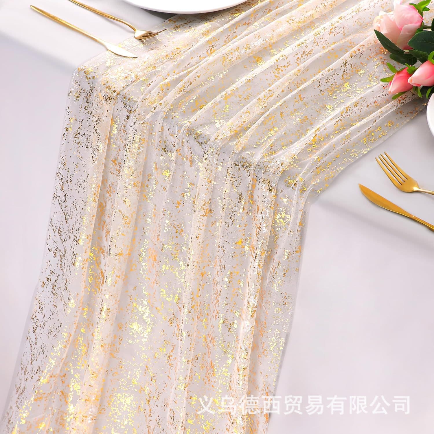 Hot stamping table flag cross-border new mesh cloth birthday tablecloth party decorative strips European wedding party table tulle cloth