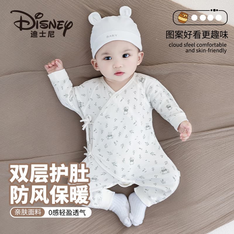 Disney Newborn Baby Bodysuit with Diagonal Front Ties, Long-Sleeved Butterfly-Style Cotton Romper for Infants